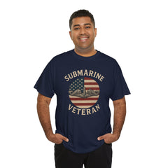 Submarine Veteran American Flag Tee | Unisex Heavy Cotton T-Shirt, Military Apparel, Veteran Gift, Patriotic Top, Casual Wear