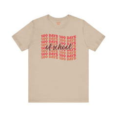 100 Days of School - Unisex Short Sleeve Tee | Elementary School Holiday, Teacher Apparel, Kids Motivation, Days Checked Off