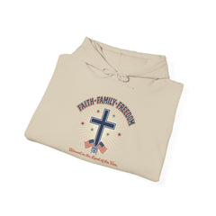 Faith & Freedom Cross Hoodie | Patriotic, Faith-Based July 4th Vintage Americana