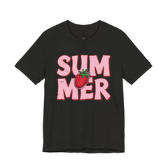 Summer Strawberry T-Shirt — Cute Pink Graphic Tee with Strawberry "SUMMER" Design