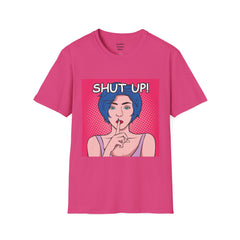 SHUT UP Pop Art Woman striking a Librarian pose Unisex Softstyle T Shirt