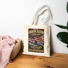 Tote Bag — USS Andrew Jackson SSBN-619 Patriotic Submarine Canvas Tote ("One Man With Courage Makes A Majority")