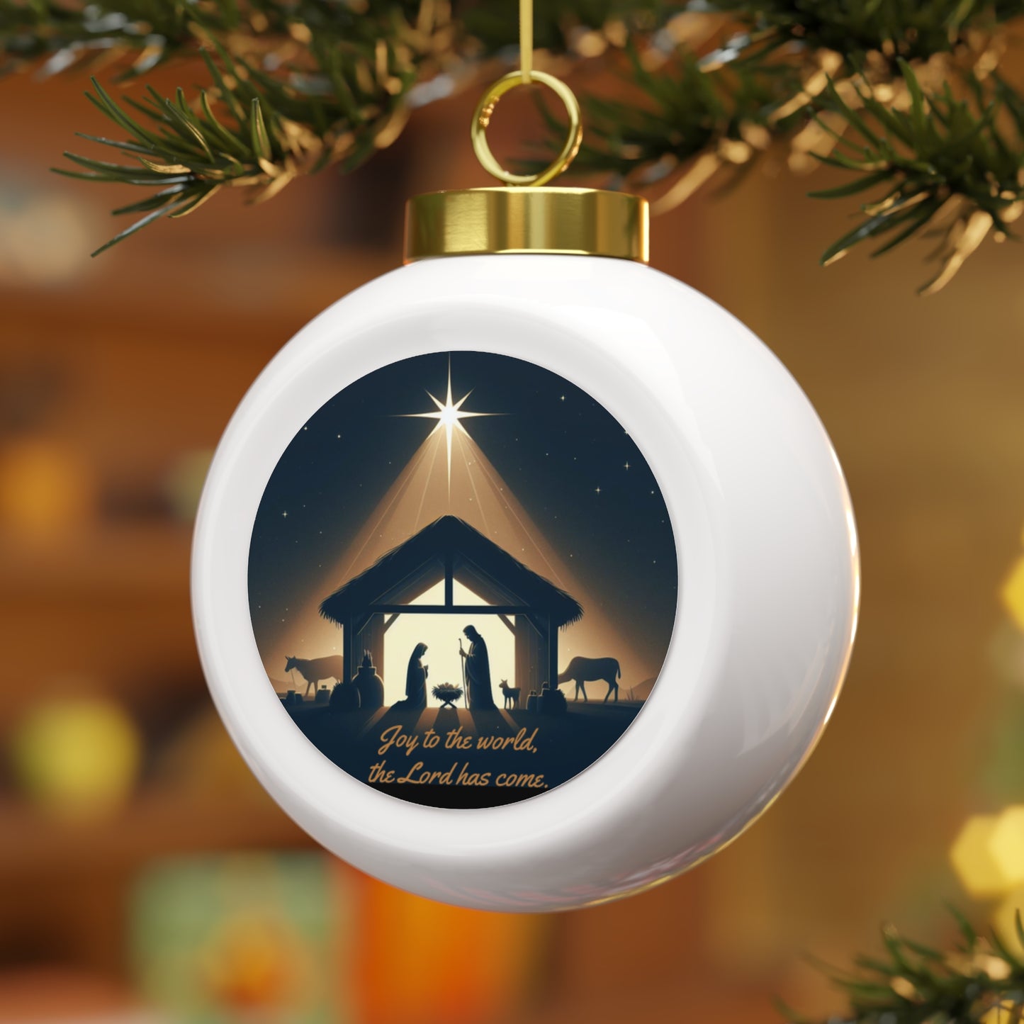 Joy to the world, the Lord has come Nativity Scene - Personalized Christmas Ball Ornament