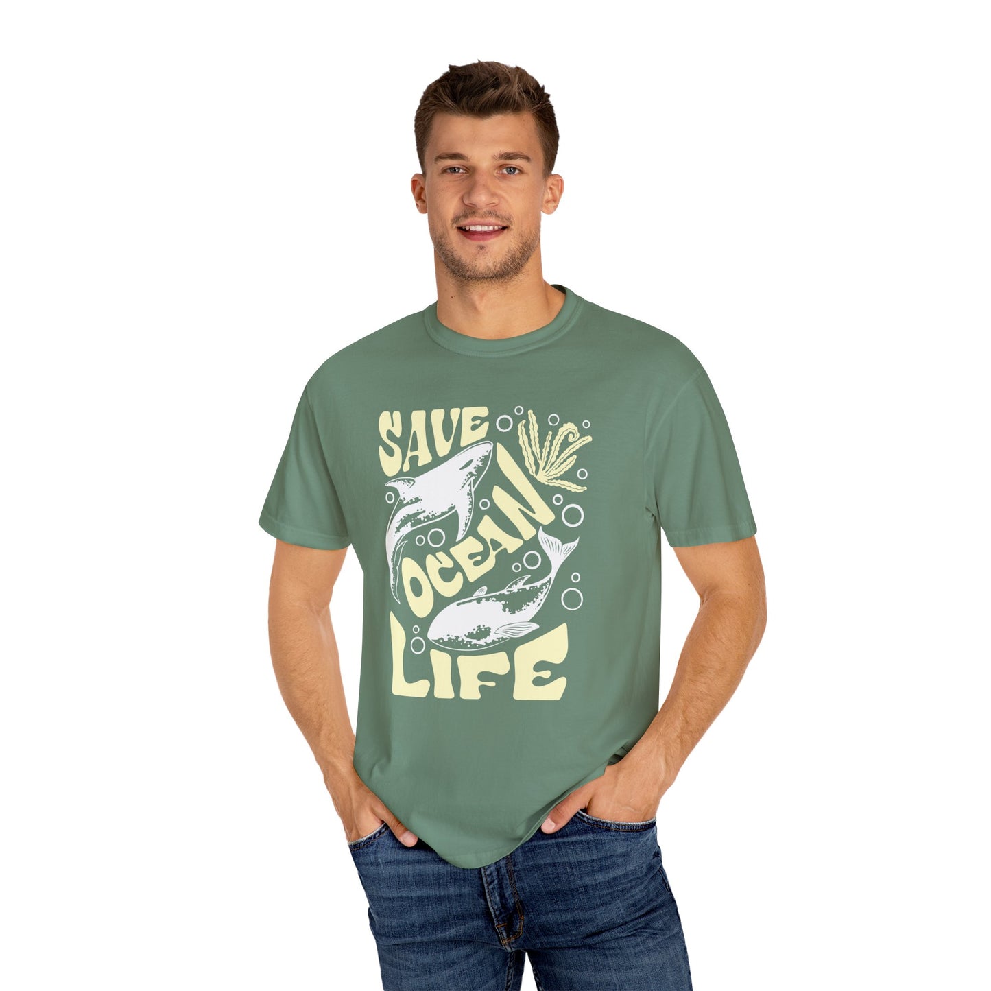 Sharks, Save Ocean Life -  Graphic Unisex Garment-Dyed T-shirt