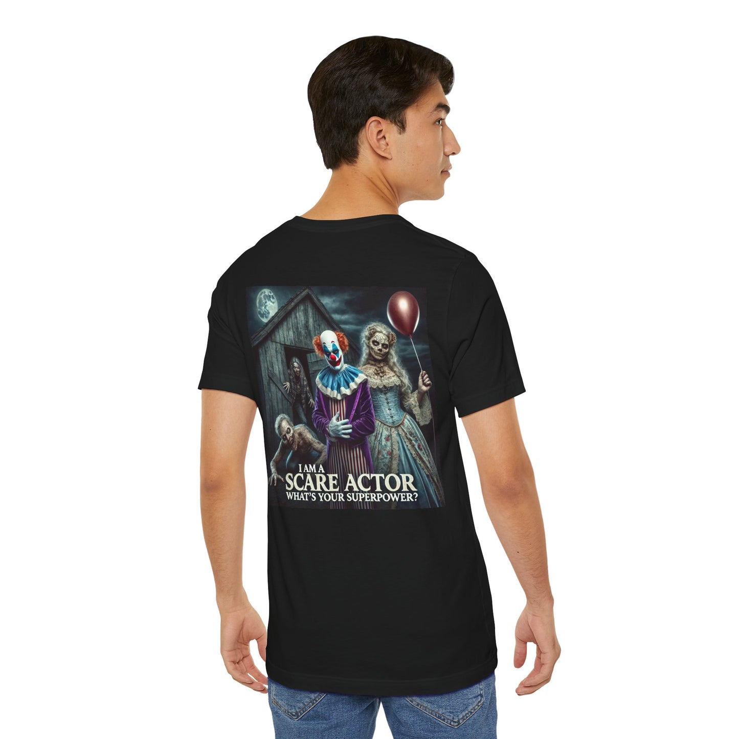 Halloween Scare Actor - Front and Back Graphic Unisex Jersey Short Sleeve Tee