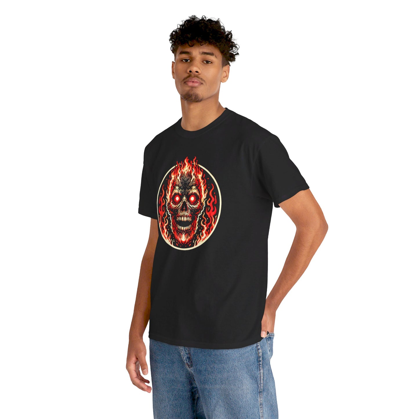 Flaming Fire Skull - Graphic Unisex Heavy Cotton Tee