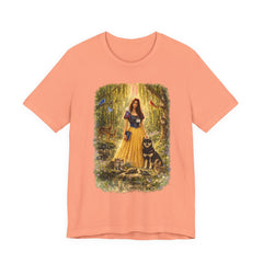 Fairy Tale Forest Tee — Woman with Dog Vintage Fantasy Graphic Shirt