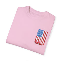 Patriotic Car Graphic Unisex T-Shirt - Vintage American Flag Design