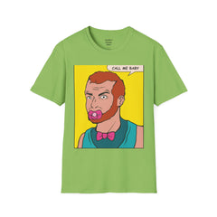 Call Me Baby Unisex Softstyle T-Shirt  Pop Art Bearded Guy with a pacifier and a bow tie
