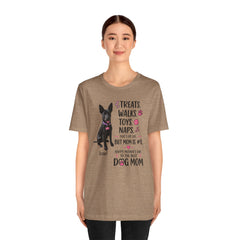 Personalized Your Dog and its name Mother's Day T-Shirt — 'Treats. Walks. Toys. Naps.