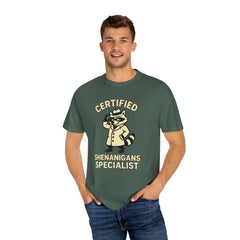 Certified Shenanigans Specialist T-Shirt | Funny Unisex Tee, Casual Wear, Gift for Raccoon Lovers, Cute Animal Shirt, Quirky Apparel