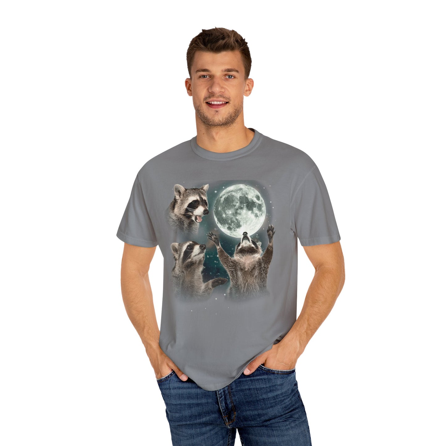 Three Raccoons and the Moon Vintage Style Graphic Tee