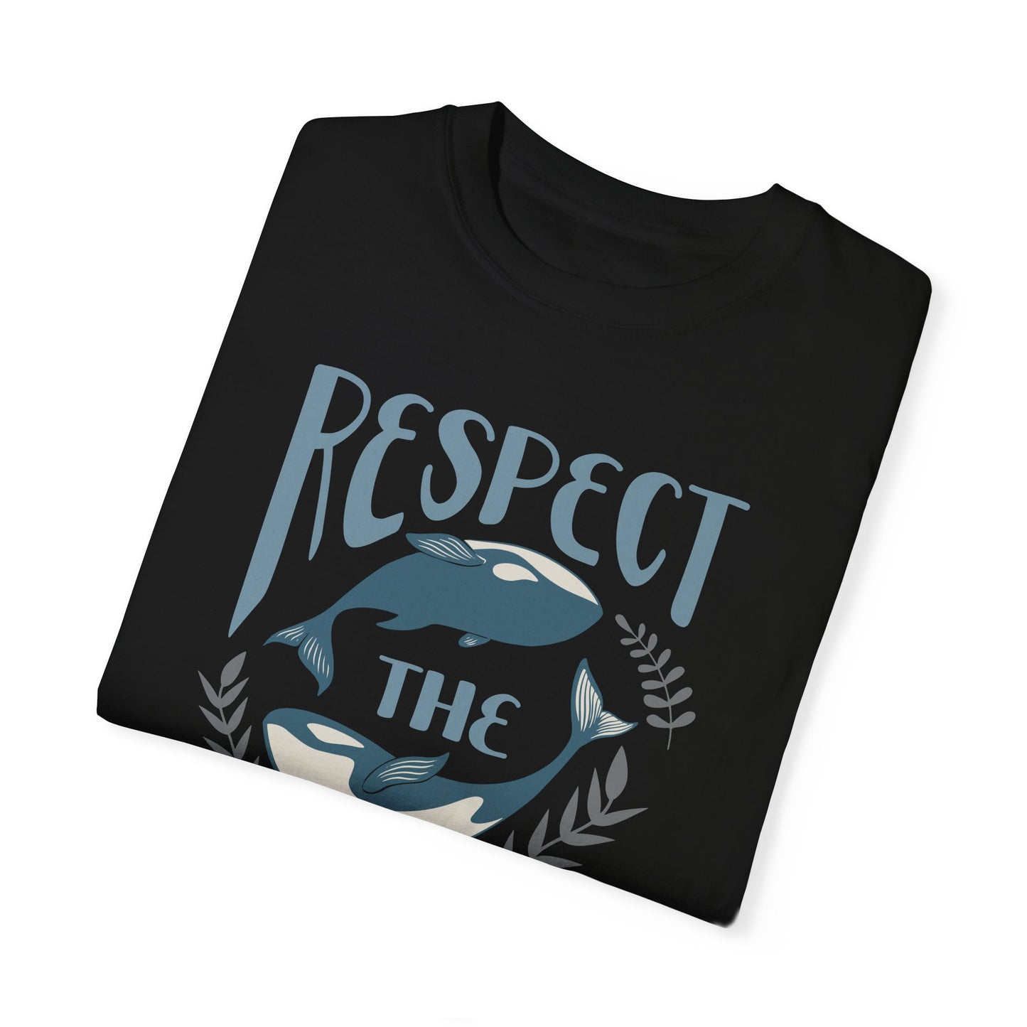 Whales, Respect The Ocean -  Graphic Unisex Garment-Dyed T-shirt