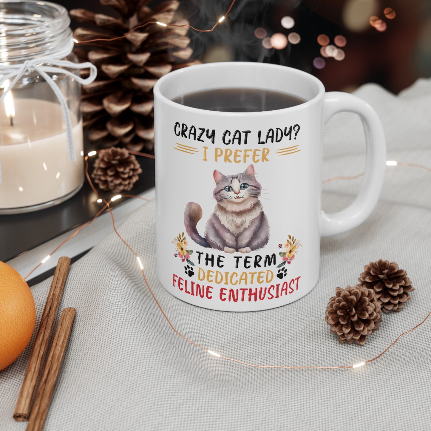 Crazy Cat Lady graphic mug, funny cat mug, white ceramic mug, 11oz, 15oz, dedicated feline enthusiast, cat lover, gift for her, Cat Mamma