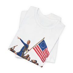 Historical Fever Patriot T‑Shirt — Revolutionary Flag Rowboat Design