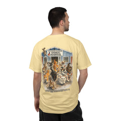 Elizabeth Gill Front Logo Back Graphic Baldwin Harbor Animal Hospital "Who Let the Cats Out?" T Shirt