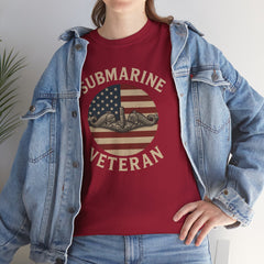 Submarine Veteran American Flag Tee | Unisex Heavy Cotton T-Shirt, Military Apparel, Veteran Gift, Patriotic Top, Casual Wear