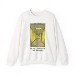 Crewneck Sweatshirt "Do Not Question the Hallway" – Retro Yellow Corridor Graphic