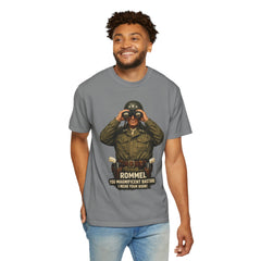 Graphic T-Shirt — Vintage WWII General George Patton Binoculars Design with "Rommel You Magnificent Bastard" Text