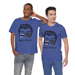 BACK THE BLUE Dad with Glasses, Graphic Unisex Short Sleeve Tee
