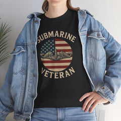Submarine Veteran American Flag Tee | Unisex Heavy Cotton T-Shirt, Military Apparel, Veteran Gift, Patriotic Top, Casual Wear