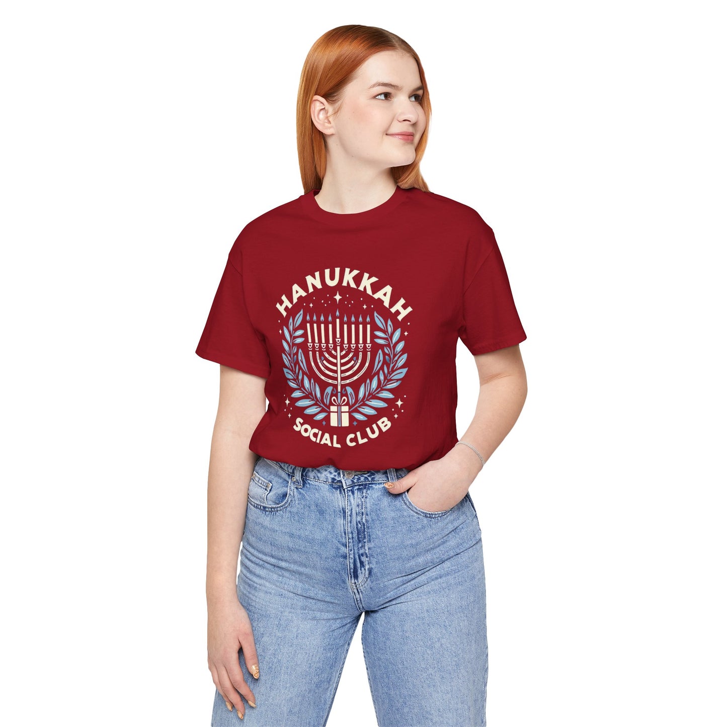 Hanukkah Social Club with Menorah - Unisex Jersey Short Sleeve Tee