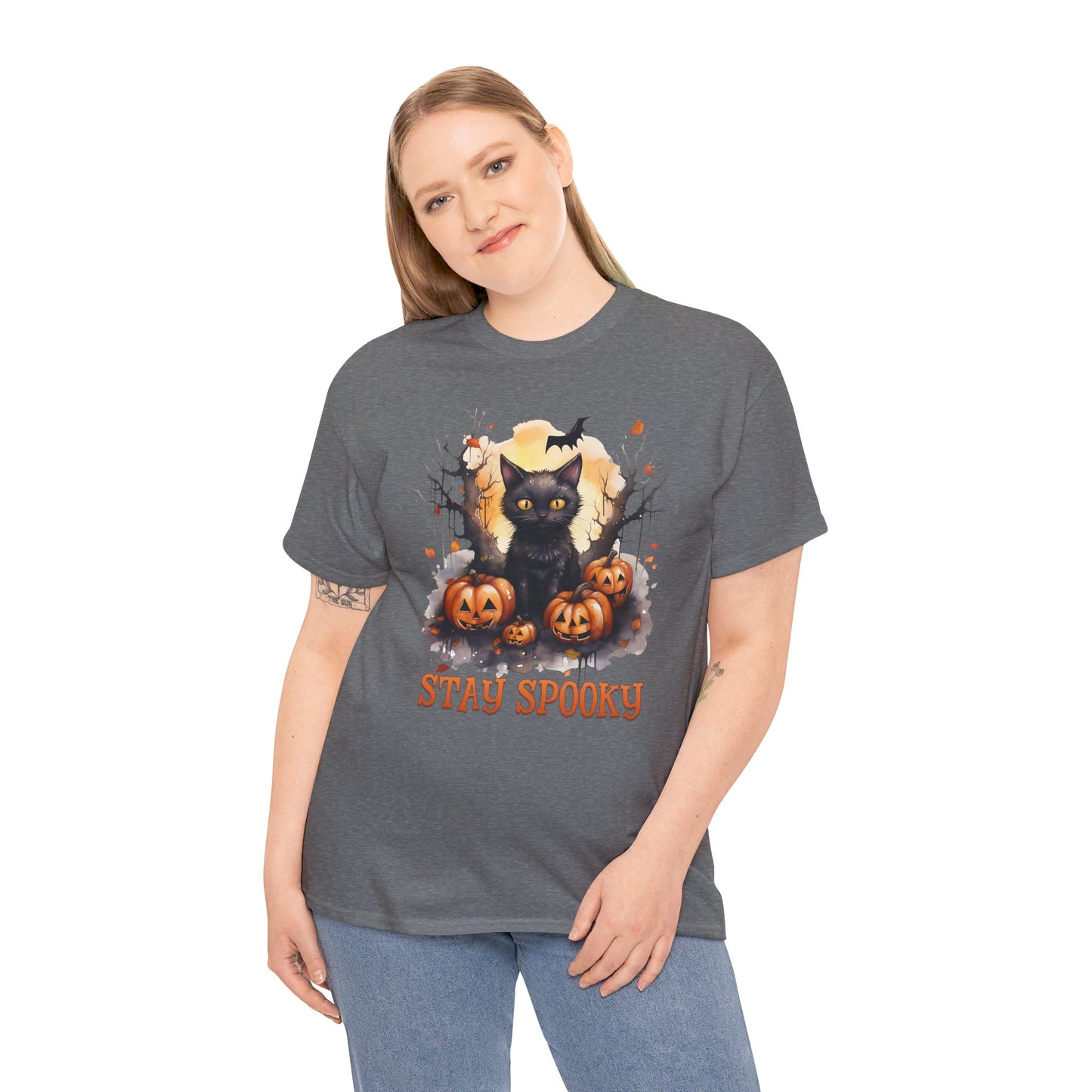 Black Cat And Pumpkin! Graphic Unisex Heavy Cotton Tee