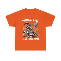 Feral Girl Halloween Raccoon! Graphic Unisex Heavy Cotton Tee
