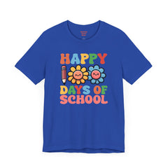 HAPPY 100 DAYS of SCHOOL - Unisex Short Sleeve Tee | Elementary School Holiday, Teacher Apparel, Kids Motivation, Days Checked Off, 100 Days
