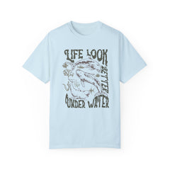 Whales, Life Look Better Under Water -  Graphic Unisex Garment-Dyed T-shirt