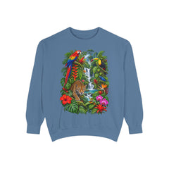 Tropical Jungle Waterfall With Leopard and Parrot Sweatshirt
