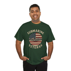 Submarine Veteran American Flag Tee | Unisex Heavy Cotton T-Shirt, Military Apparel, Veteran Gift, Patriotic Top, Casual Wear