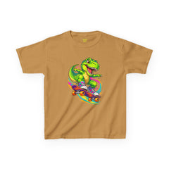 Kids Skateboarding T‑Rex Tee — Neon Dino Skateboard Shirt for Boys & Girls