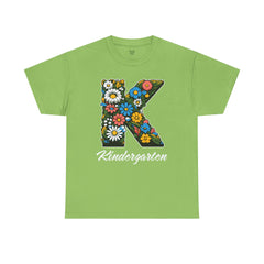Kindergarten Floral Letter Tee, Kids Birthday Gift, Teacher Appreciation Shirt, Spring Celebration Tee, Unisex Cotton Tee