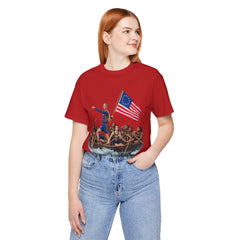 Historical Fever Patriot T‑Shirt — Revolutionary Flag Rowboat Design