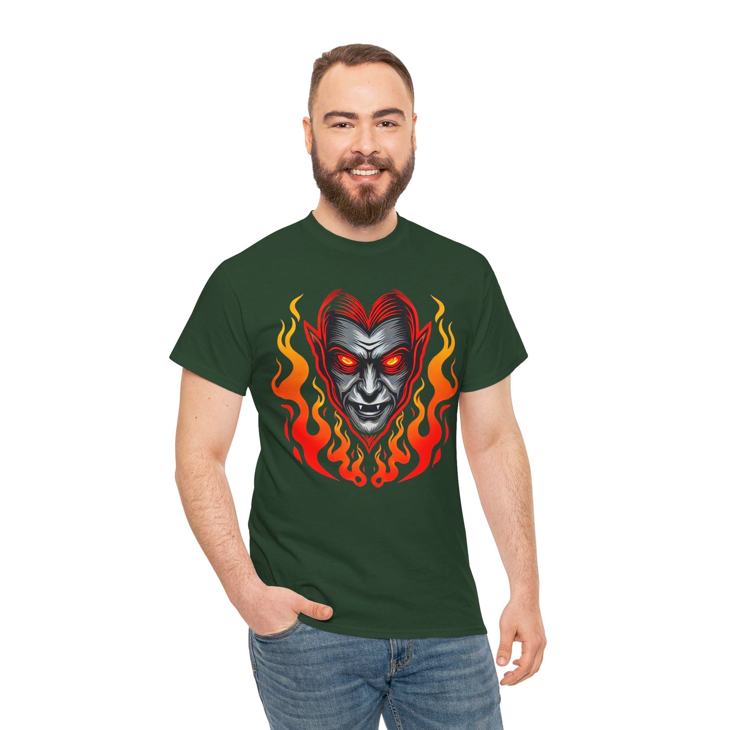 Flaming Fire Vampire - Graphic Unisex Heavy Cotton Tee