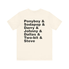 The Outsiders Shirt, Front and Back Images, Greasers Characters Shirt, Unisex Jersey Short Sleeve Tee