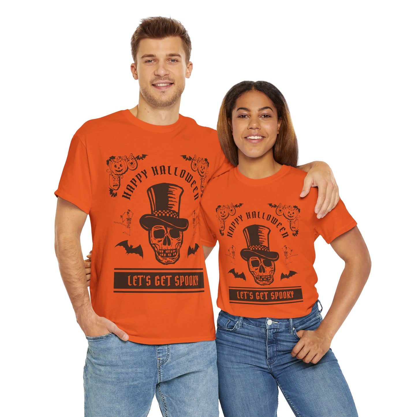 HAPPY HALLOWEEN Lets Get Spooky! Graphic Unisex Heavy Cotton Tee