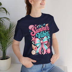Summer Vibes Tee — Pastel Seashell Bow Beach T-Shirt