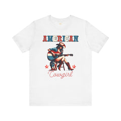 American Cowgirl, Playing Guitar Graphic, Unisex Jersey Short Sleeve Tee