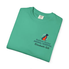 Elizabeth Gill Front Logo Back Graphic Baldwin Harbor Animal Hospital "Who Let the Cats Out?" T Shirt