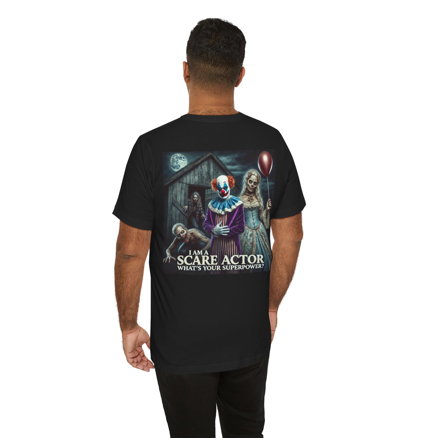 Halloween Scare Actor - Front and Back Graphic Unisex Jersey Short Sleeve Tee