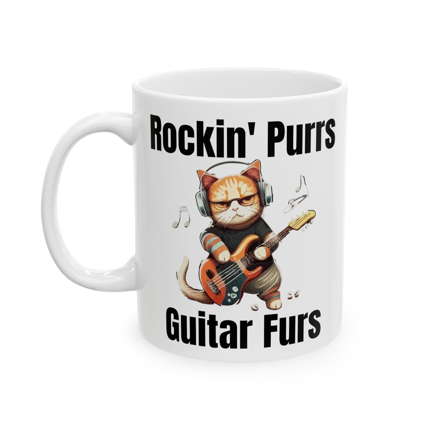 Cat lover mug, guitarist cat mug, ceramic cat mug, 11oz, 15oz, music lover gift, funny cat mug, musician gift idea, rock guitarist gift