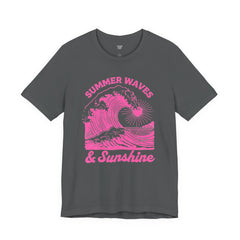 Summer Waves & Sunshine Tee — Retro Pink Surf Graphic T-Shirt