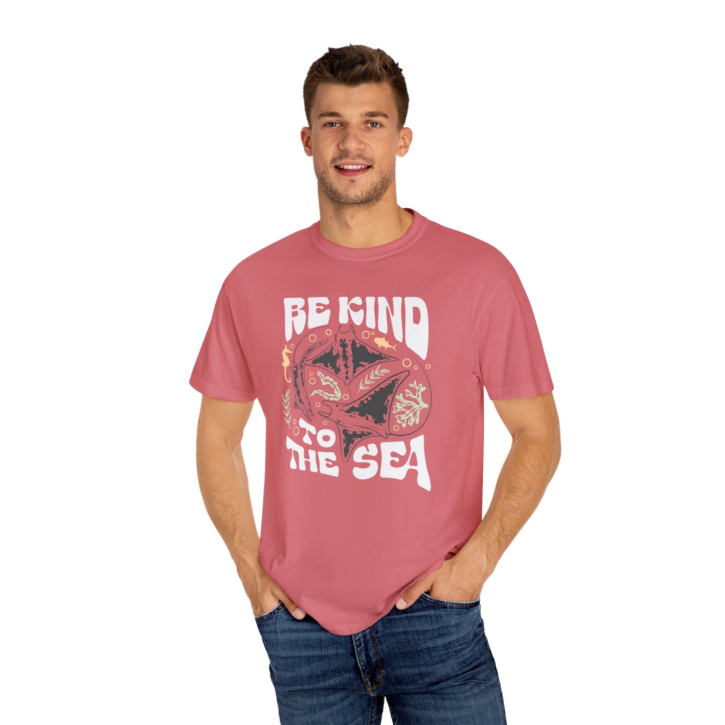 Sting Rays, Be Kind To The Sea -  Graphic Unisex Garment-Dyed T-shirt