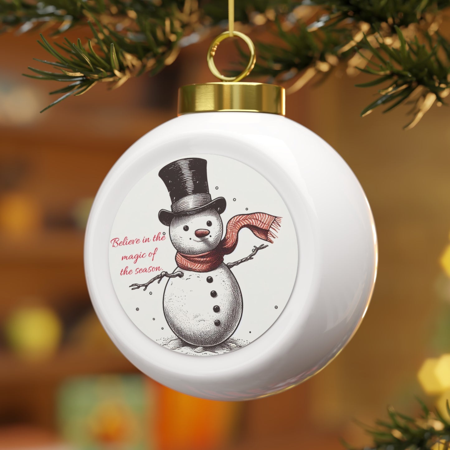 Believe in the power of the season adorable Snowman - Personalized Christmas Ball Ornament