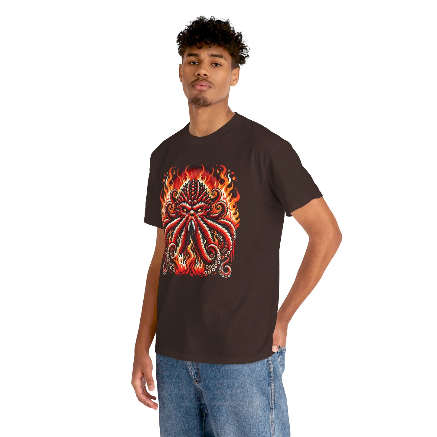 Fiery Fire Kraken - Graphic Unisex Heavy Cotton Tee