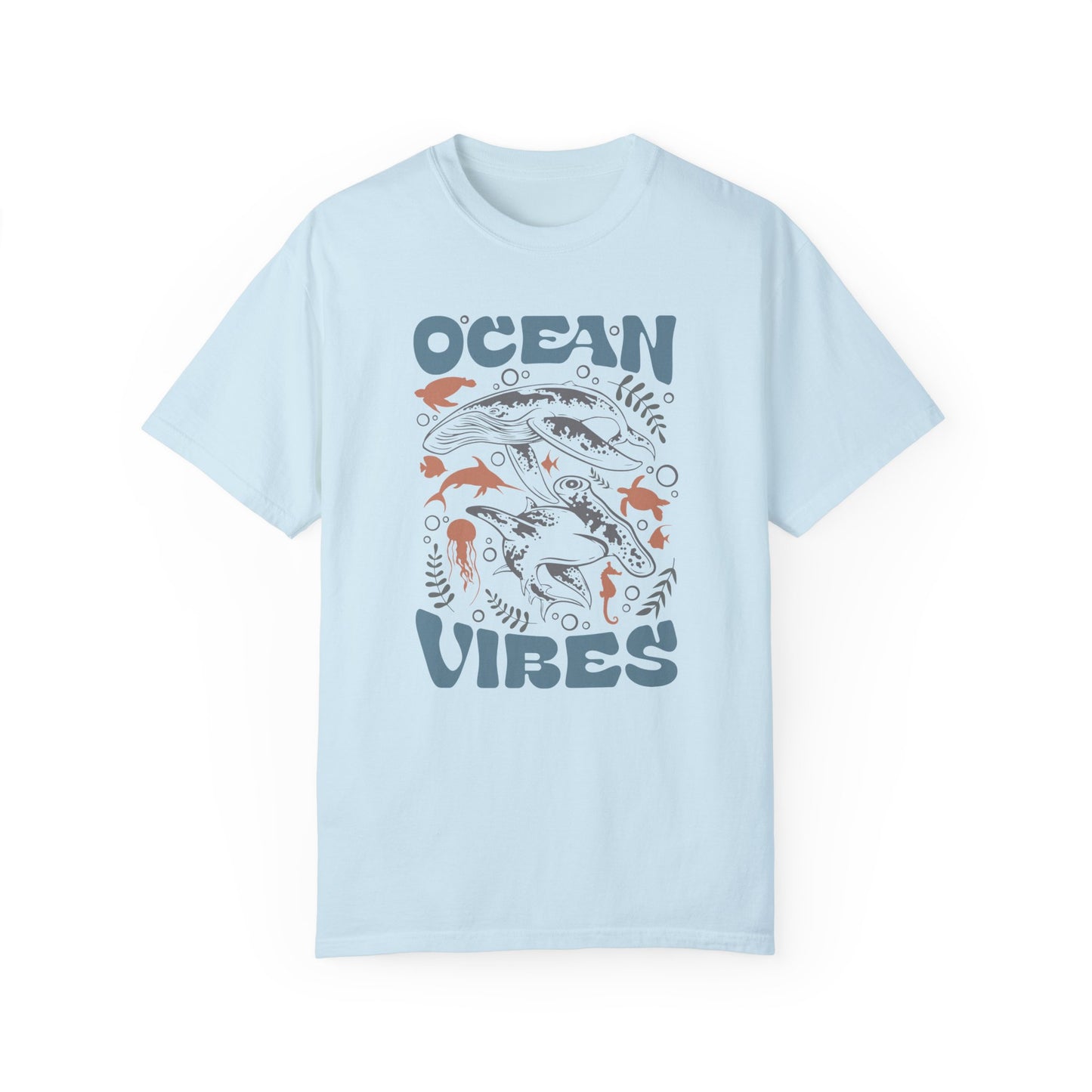 Whales and Dolphins, Ocean Vibes -  Graphic Unisex Garment-Dyed T-shirt