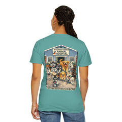 Front Logo Back Graphic Baldwin Harbor Animal Hospital "Who Let the Dogs Out?" Graphic Tee