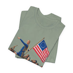Historical Fever Patriot T‑Shirt — Revolutionary Flag Rowboat Design